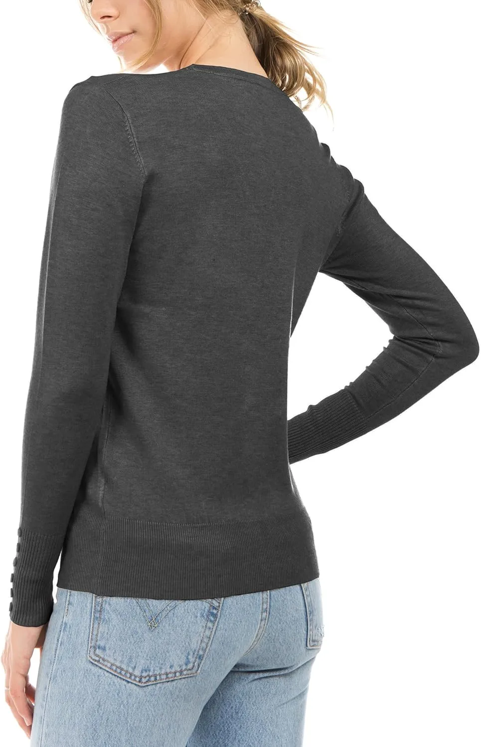 Women's Regular Solid Long Sleeve Cardigan with Decorative Buttons