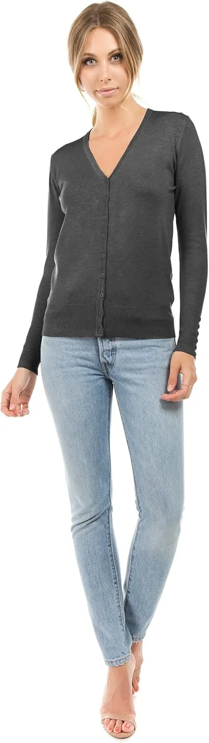 Women's Regular Solid Long Sleeve Cardigan with Decorative Buttons