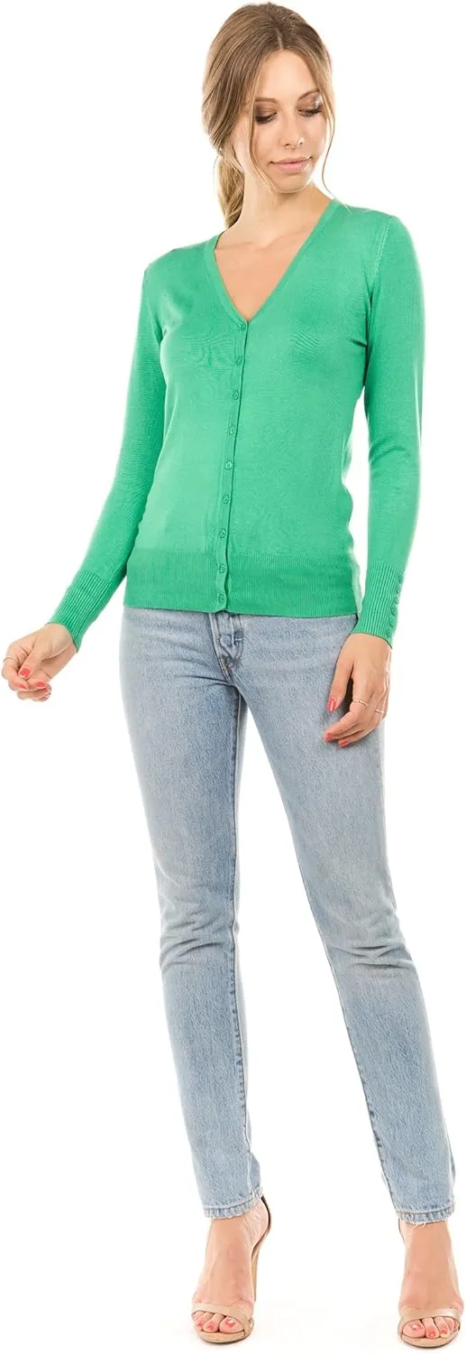 Women's Regular Solid Long Sleeve Cardigan with Decorative Buttons