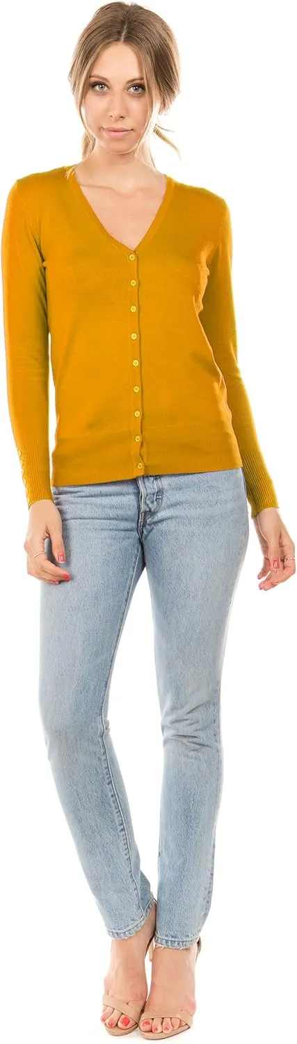 Women's Regular Solid Long Sleeve Cardigan with Decorative Buttons