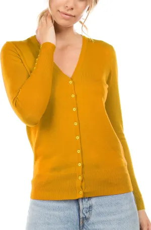 Women's Regular Solid Long Sleeve Cardigan with Decorative Buttons