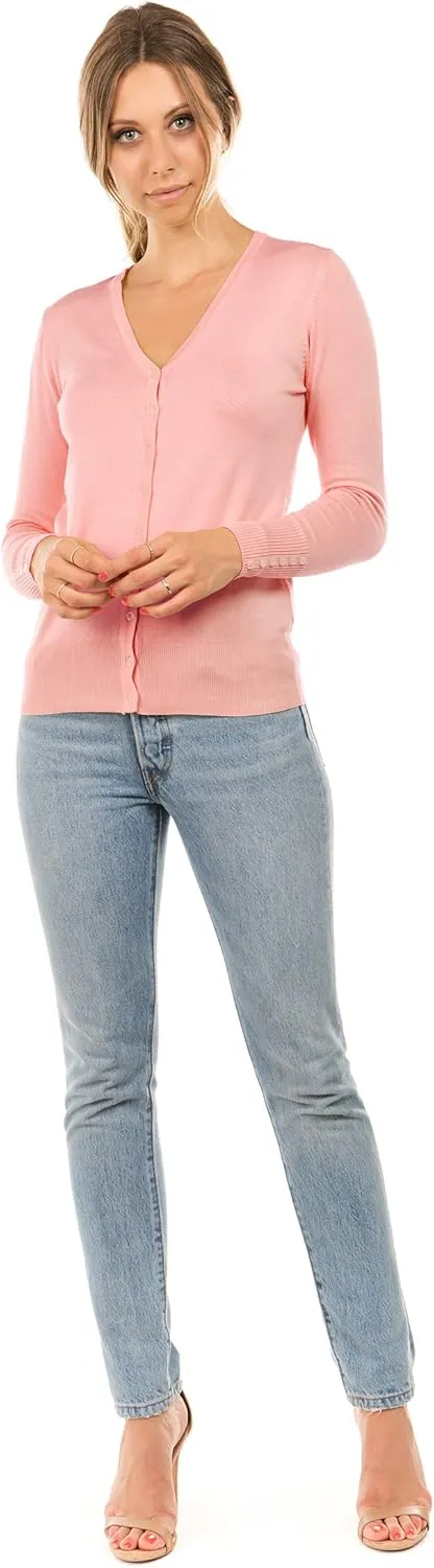 Women's Regular Solid Long Sleeve Cardigan with Decorative Buttons