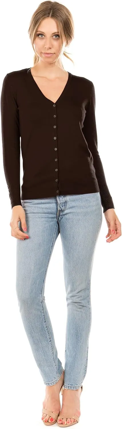 Women's Regular Solid Long Sleeve Cardigan with Decorative Buttons