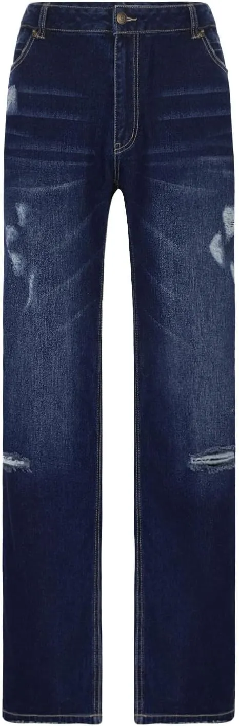 Women's Ripped High Waist Boyfriend Jeans Stretch Baggy Denim Pants Distressed Casual Straight Leg Loose Fit Jeans