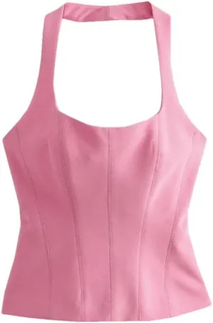 Women's Solid Color Casual Square Neck Cut Slim Mini Short Camisole Top
