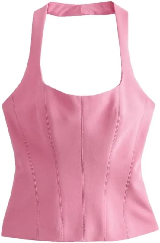Women's Solid Color Casual Square Neck Cut Slim Mini Short Camisole Top
