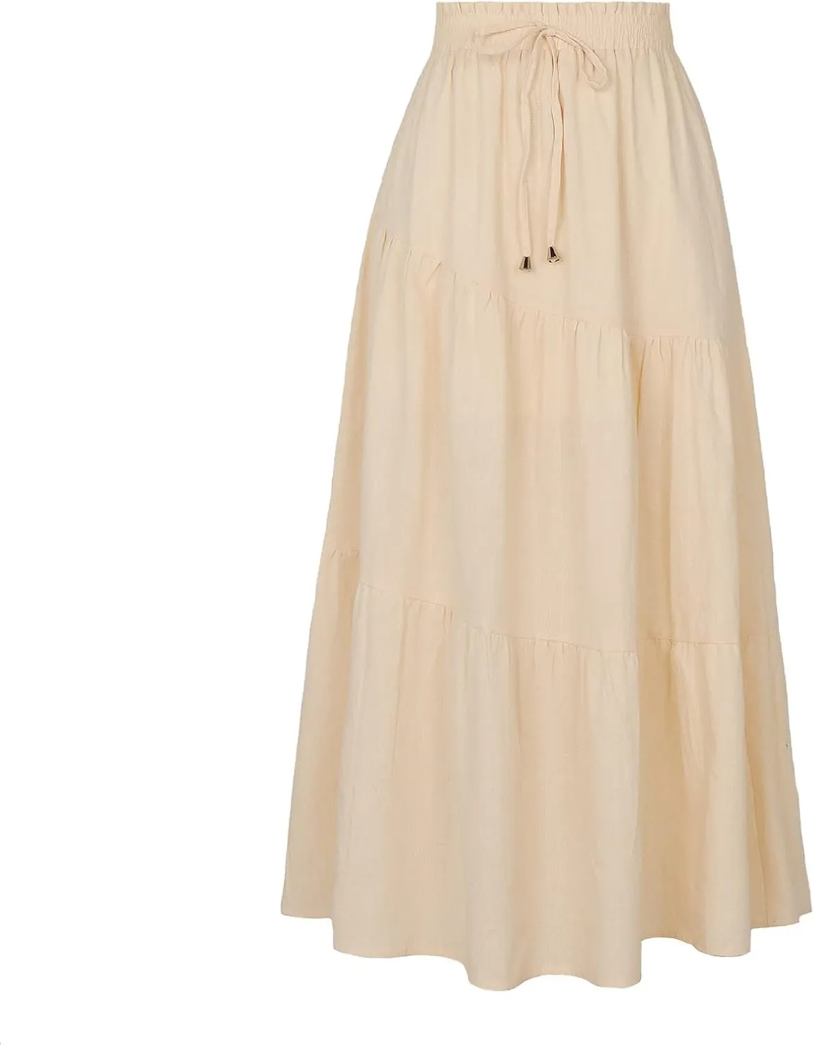 Women's Solid Color Maxi Skirt Summer Casual Cotton Linen Front Slit Long Skirt Button Up Beach Skirts
