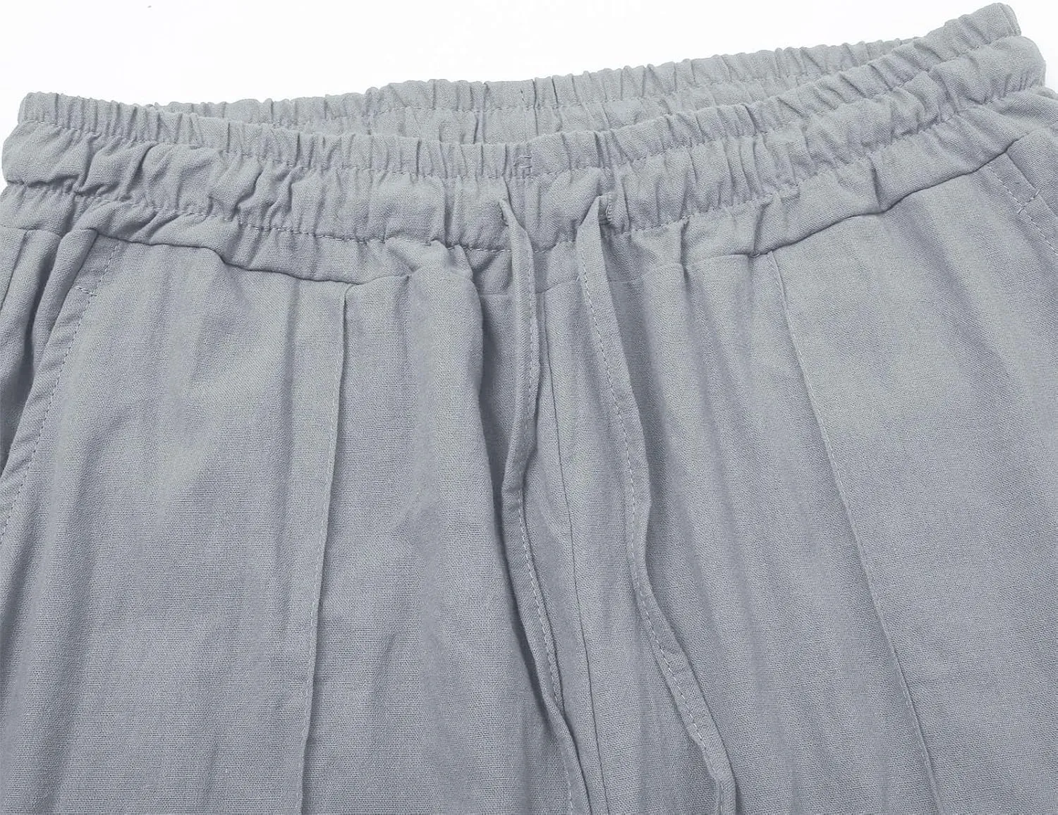 Women's Solid Cotton Linen Straight Pants Drawstring Loose Fit Summer Pants Wide Leg Trousers with Side Pockets for Causal