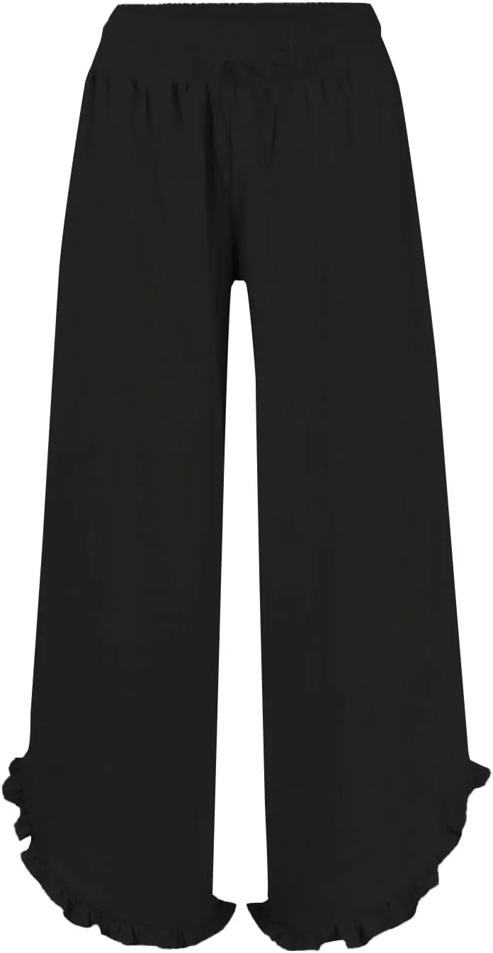 Womens Summer Cotton Linen Lightweight Pants Solid Color Wide Leg Palazzo Trousers Drawstring Waist Pant with Pockets