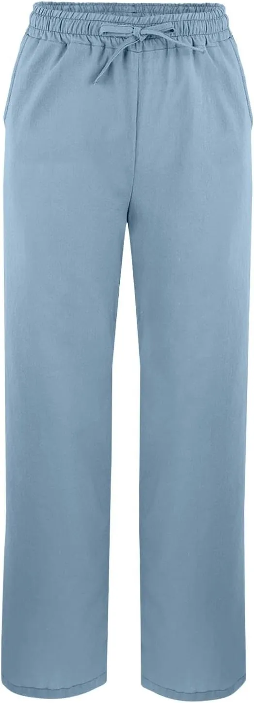 Women's Summer Long Solid Color Cotton Linen Straight Leg Loose Casual Pants Pants with Pockets Summer