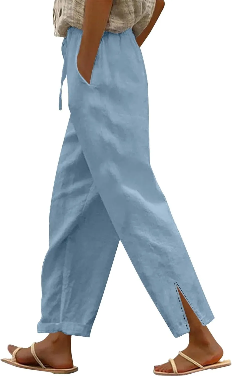 Women's Summer Long Solid Color Cotton Linen Straight Leg Loose Casual Pants Pants with Pockets Summer