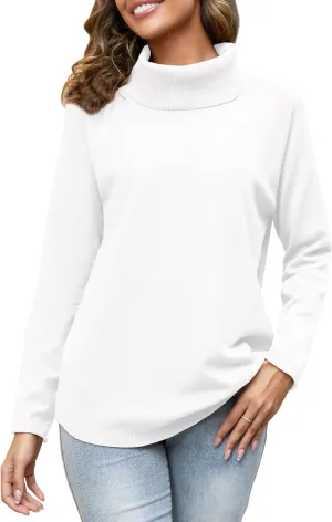 Women's Turtleneck Knit Pullover Long Sleeve Casual Oversized Curved Hemline Sweater Tops