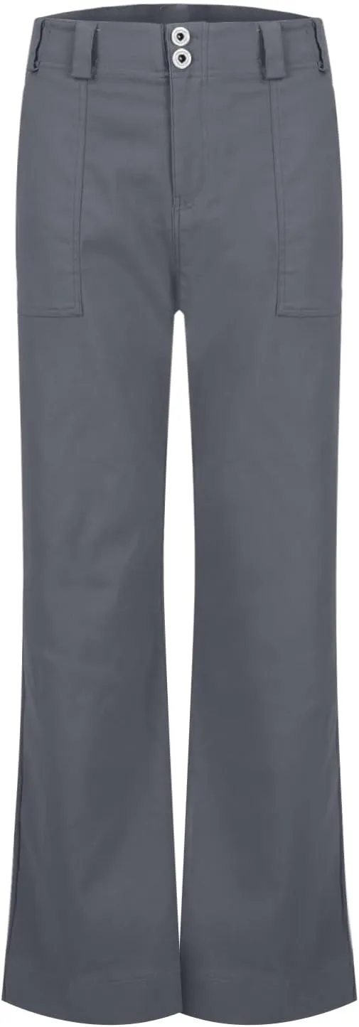 Womens Twill Wide Leg Pants Stretch Casual High Waisted Bootcut Chino Pants Baggy Flare Dress Pants with Pockets