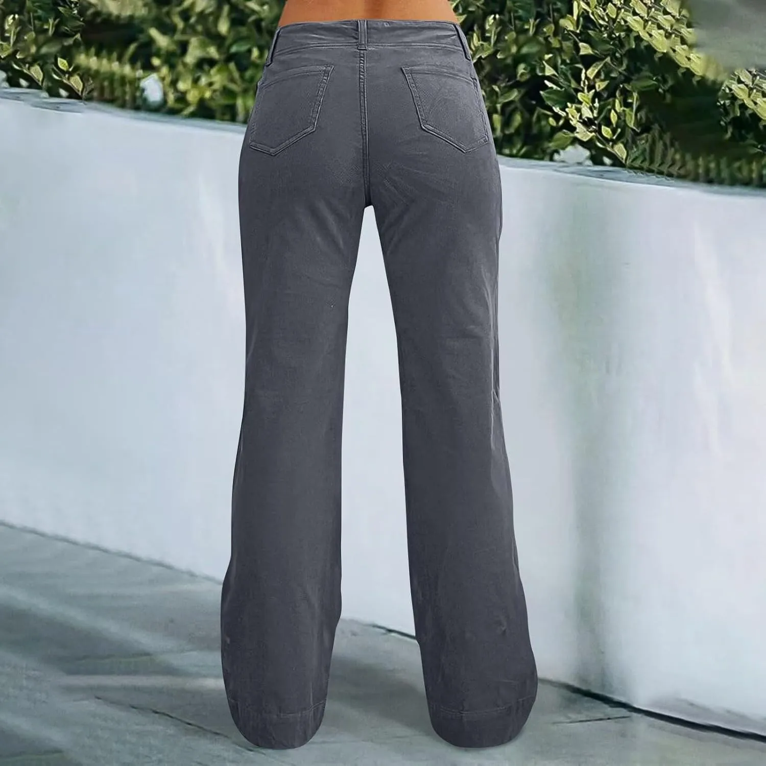 Womens Twill Wide Leg Pants Stretch Casual High Waisted Bootcut Chino Pants Baggy Flare Dress Pants with Pockets