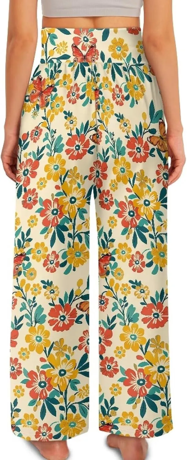 Women's Wide Leg Pants High Waisted Lounge Palazzo Pants Casual Loose Beach Pant Travel Trousers with Pockets