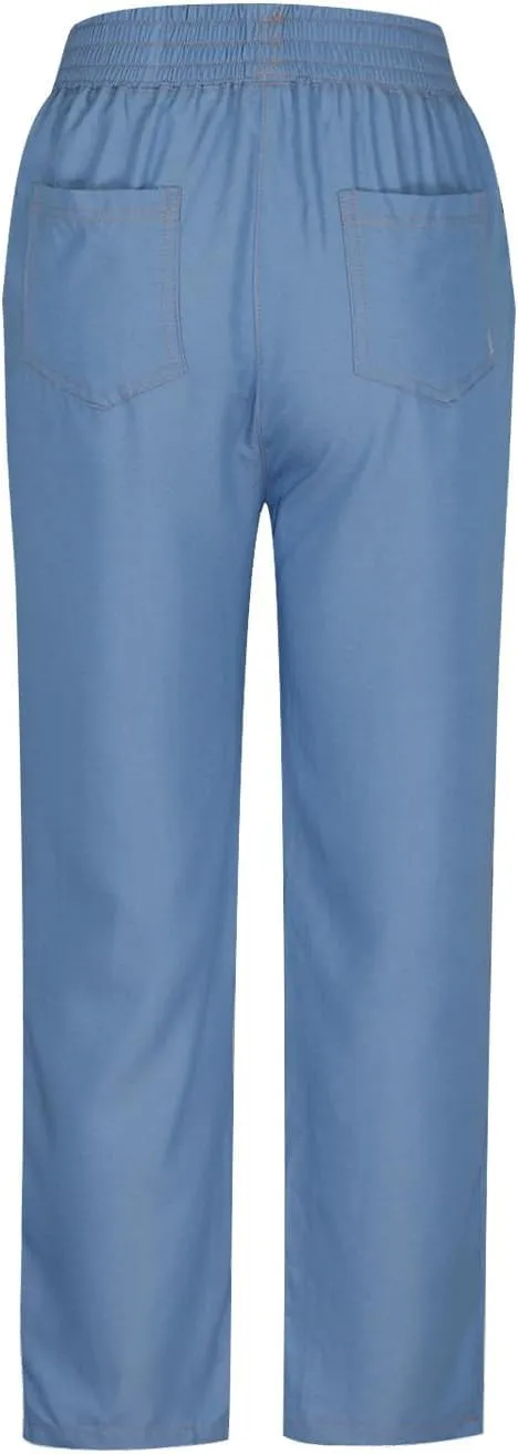 yardsong Womens Summer Casual Denim Pants Elastic High Waist Trendy Lightweight Jeans Loose Wide Leg Trousers with Pockets