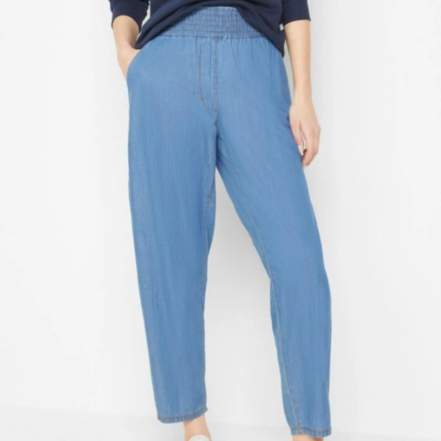 yardsong Womens Summer Casual Denim Pants Elastic High Waist Trendy Lightweight Jeans Loose Wide Leg Trousers with Pockets