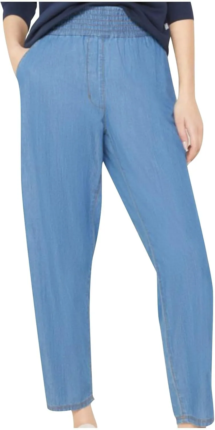 yardsong Womens Summer Casual Denim Pants Elastic High Waist Trendy Lightweight Jeans Loose Wide Leg Trousers with Pockets