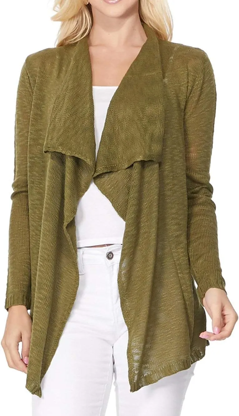 YEMAK Women's Knit Cardigan Sweater  Casual Long Sleeve Open Front Draped Soft Knitted Jacket
