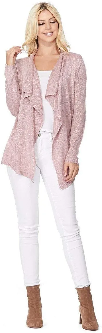 YEMAK Women's Knit Cardigan Sweater  Casual Long Sleeve Open Front Draped Soft Knitted Jacket