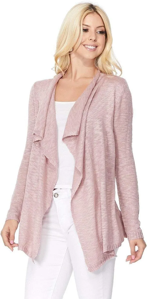 YEMAK Women's Knit Cardigan Sweater  Casual Long Sleeve Open Front Draped Soft Knitted Jacket