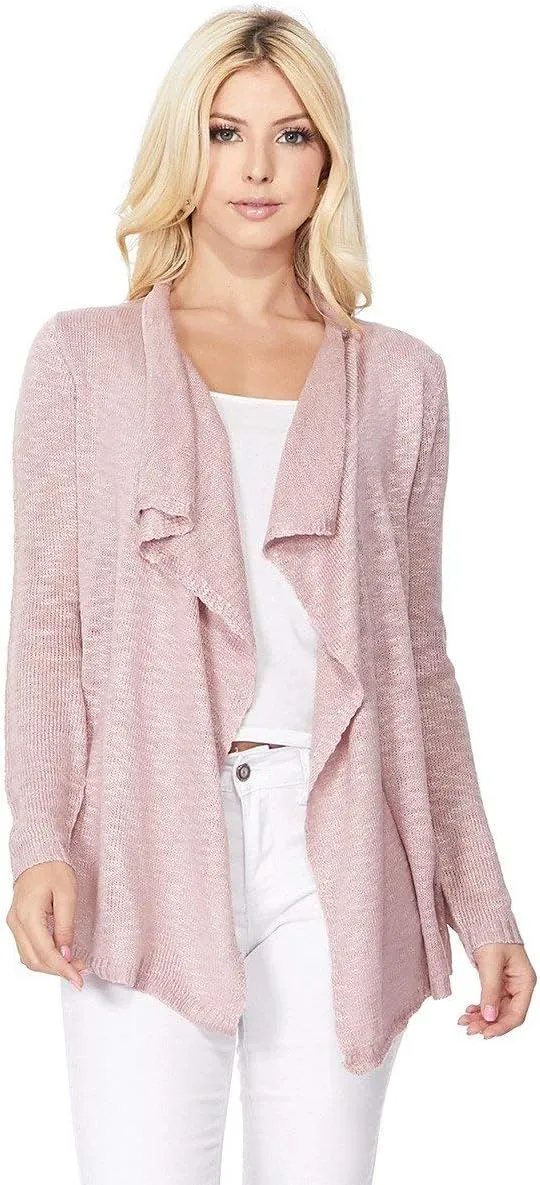 YEMAK Women's Knit Cardigan Sweater  Casual Long Sleeve Open Front Draped Soft Knitted Jacket