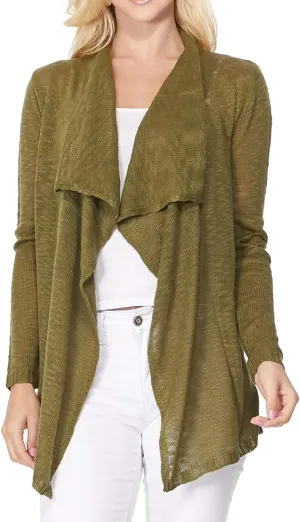 YEMAK Women's Knit Cardigan Sweater  Casual Long Sleeve Open Front Draped Soft Knitted Jacket
