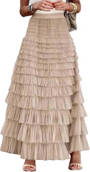 Yimoon Womens Long Maxi Tulle Skirts A Line High Waisted Tiered Layered Midi Skirt Tutu Ruffle Pleated Mesh Petticoat