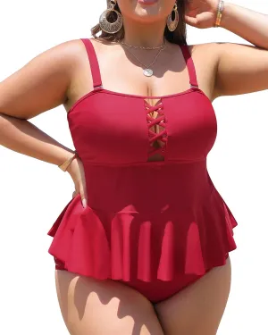 Yonique Plus Size Swimsuits for Women Tummy Control Two Piece Bathing Suits Peplum Tankini Tops High Waisted Swimwear