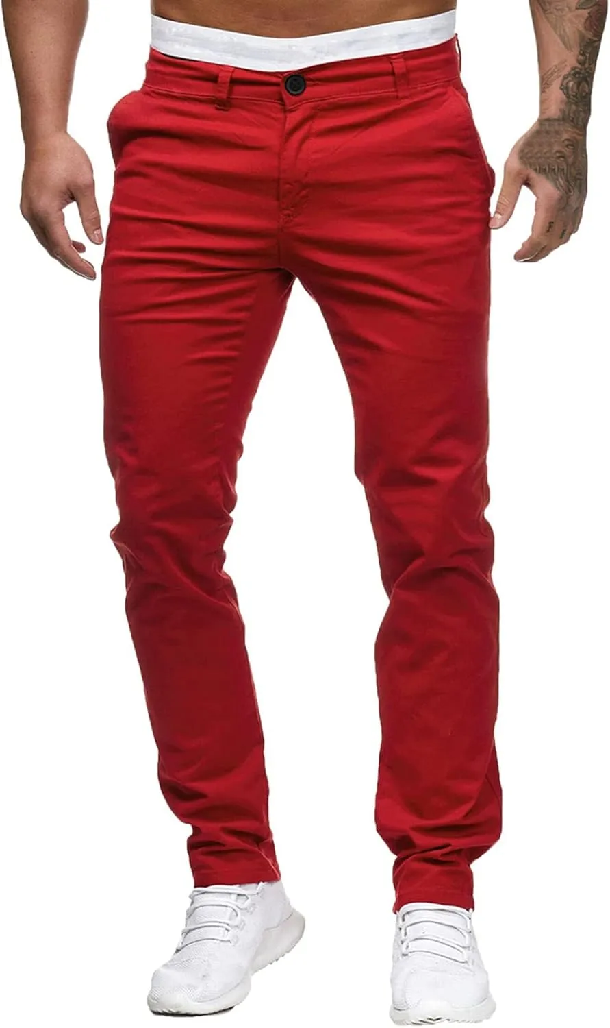 ZHUER Men's Casual Pants Slim Fit Stretch Flat-Front Skinny Dress Pants Full Length Mid Waist Chino Pants Work Sport Trousers
