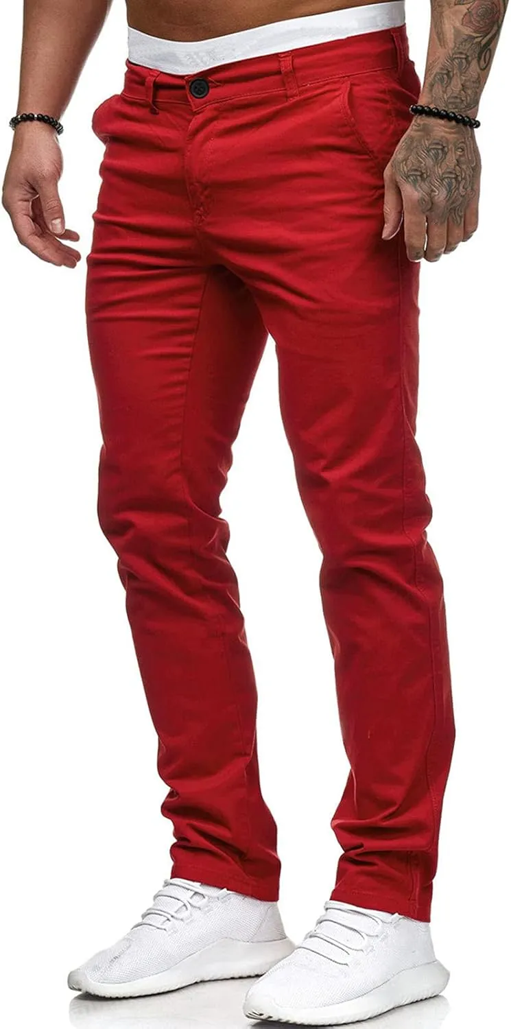 ZHUER Men's Casual Pants Slim Fit Stretch Flat-Front Skinny Dress Pants Full Length Mid Waist Chino Pants Work Sport Trousers