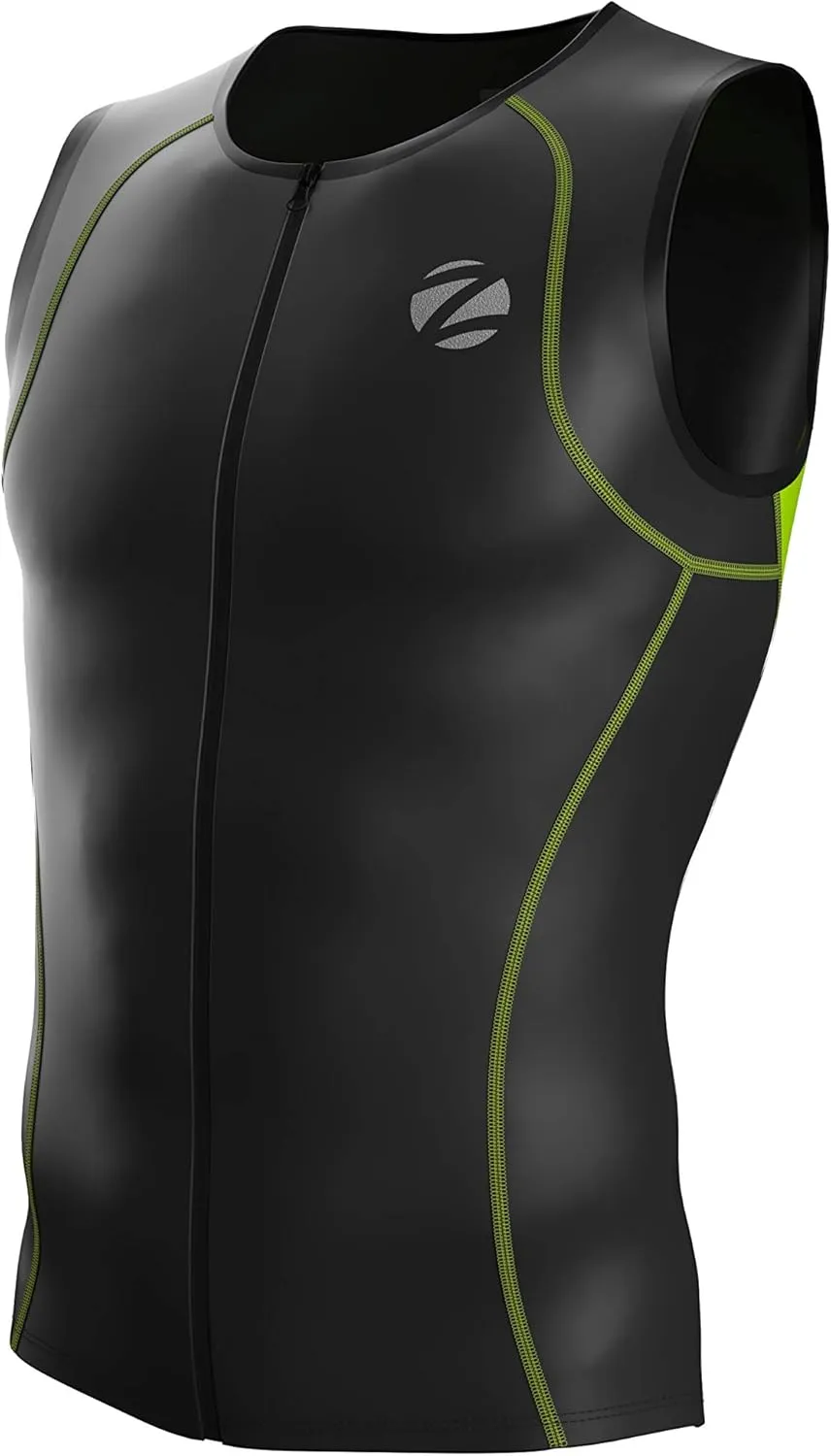 Zimco Men Performance Triathlon Tank Tri Top Triathlon Singlet Tri Shirt Full Zipper Swim Bike Run